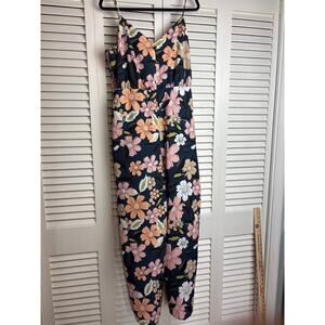 Chelsea28 Floral Wide Leg Jumpsuit Teal Fall Bouquet Women's Size XL